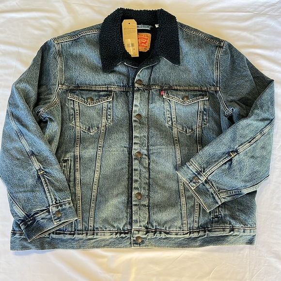 Levi’s Sherpa Jean Jacket Medium wash Navy Sherpa size XXL - Picture 3 of 10